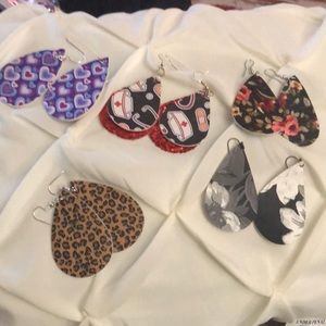 5 pair of leather punch tear drop earrings
